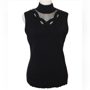 Cable & Gauge Knit Sleeveless Beaded Top - medium